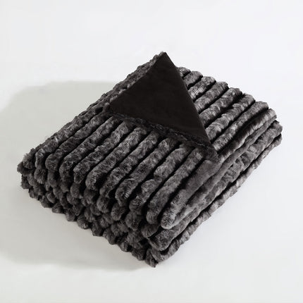 Ardor Cole Ash Striped Faux Fur Soft Plush Throw Rug 130x170cm.