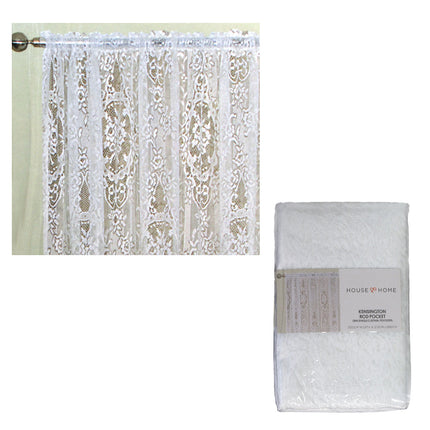 Yours to Love One Kensington White Lace Rod Pocket Curtain 300 x 213 cm.