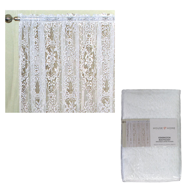 Yours to Love One Kensington White Lace Rod Pocket Curtain 300 x 213 cm.
