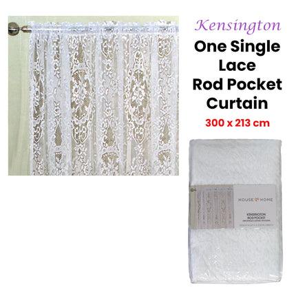 Yours to Love One Kensington White Lace Rod Pocket Curtain 300 x 213 cm.