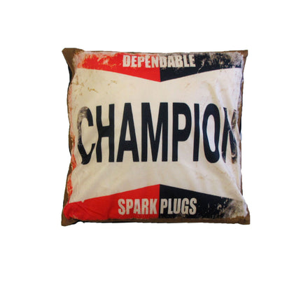 Australian Mancave Retro Cushion Champion Spark Plugs 40 x 40 cm.