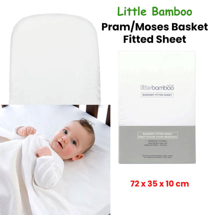 Little Bamboo Fitted Sheet Pram/Moses Basket 72x35x10cm.