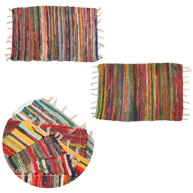 Set of 2 Random Colour Hand Made Cotton Rich Chindi Floor Rugs 60 x 90 cm.