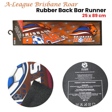 A-League Brisbane Roar Rubber Back Bar Runner 25 x 89 cm.
