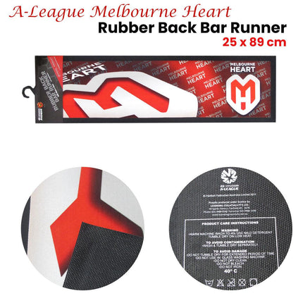 A-League Melbourne Heart Rubber Back Bar Runner 25 x 89 cm.