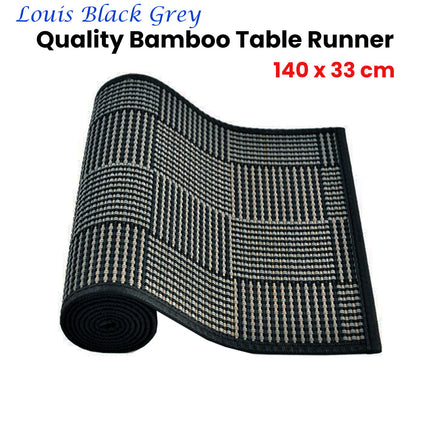 Louis Bamboo Table Runner Black Grey 140 x 33cm.