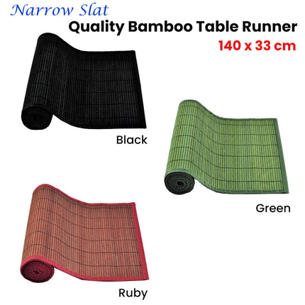 Narrow Slat Bamboo Table Runner 140 x 33cm Black.