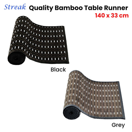 Streak Bamboo Table Runner 140 x 33cm Grey Brown Silver.