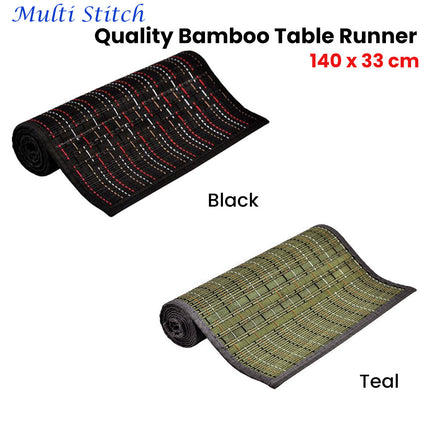 Multi Stitch Bamboo Table Runner 140 x 33cm Black.