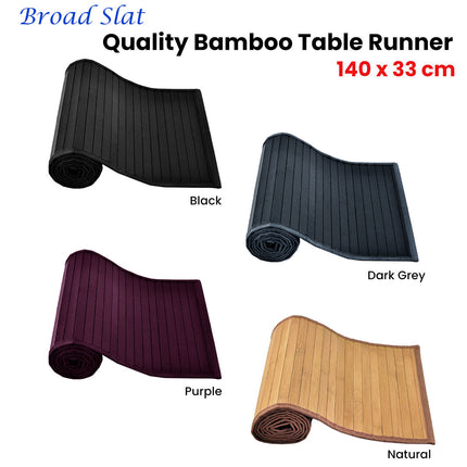 Broad Slat Bamboo Table Runner 140 x 33cm Dark Grey.