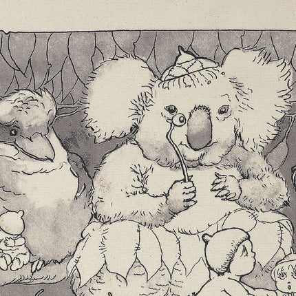 Set of 2 May Gibbs Mrs Bear's Party Cotton Heritage Tea Towels 50 x 70 cm.