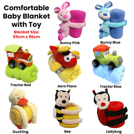 Baby Blue Blanket with Toy Tractor.