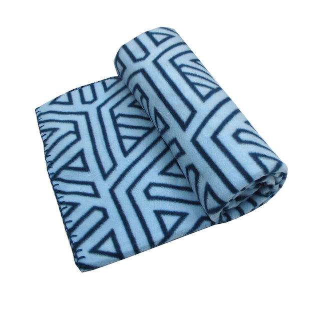 Aerial Printed Fleece Throw Rug 130 x 150 cm Blue Geo.