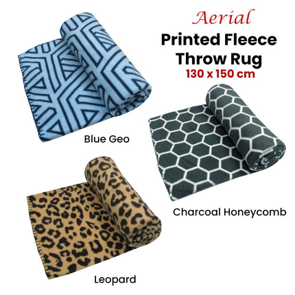 Aerial Printed Fleece Throw Rug 130 x 150 cm Blue Geo.