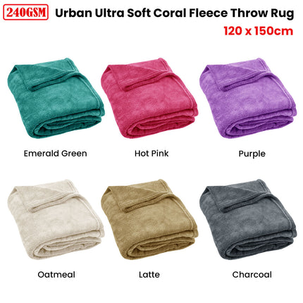 240GSM Urban Ultra Soft Coral Fleece Throw Rug 120 x 150cm Charcoal.