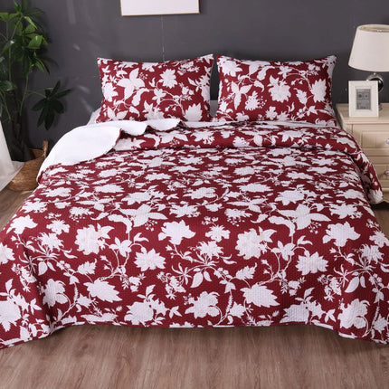 Ramesses Spring Red 3 Pcs Bamboo Blend Ultrosonic Reversible Comforter Set King.