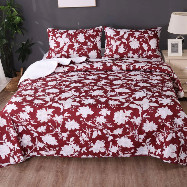 Ramesses Spring Red 3 Pcs Bamboo Blend Ultrosonic Reversible Comforter Set King.