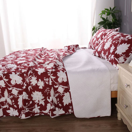 Ramesses Spring Red 3 Pcs Bamboo Blend Ultrosonic Reversible Comforter Set King.