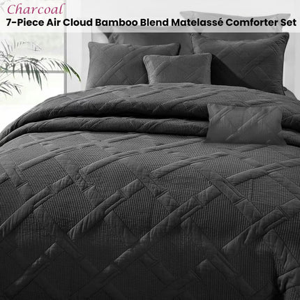 Ramesses Charcoal 7- Piece Air Cloud Bamboo Blend Matelasse Comfort Set Queen.