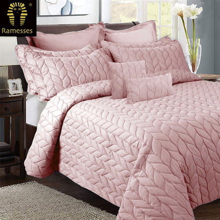 Ramesses 9 Piece Ultrasonic Comforter Set King Rose Pink.