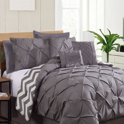 Ramesses 7 Piece Pinch Pleat Comforter Set Charcoal King.