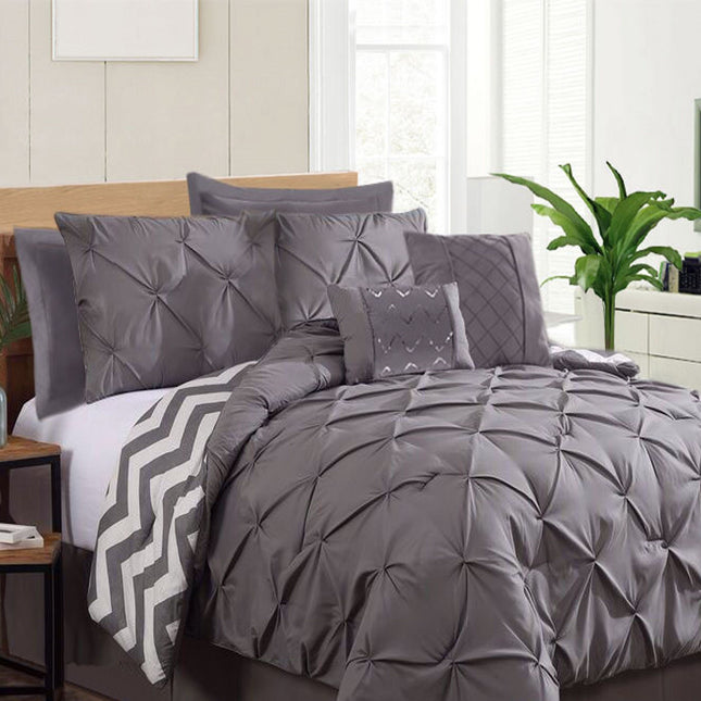 Ramesses 7 Piece Pinch Pleat Comforter Set Charcoal Queen.