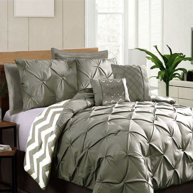 Ramesses 7 Piece Pinch Pleat Comforter Set Grey King.