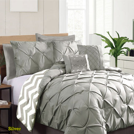 Ramesses 7 Piece Pinch Pleat Comforter Set Silver Queen.