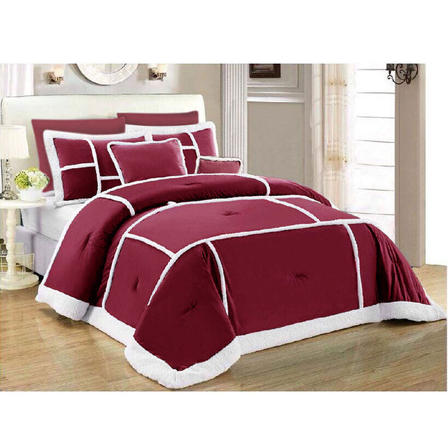 Ramesses 7 Piece Soho Sherpa Comforter Set Burgundy Queen.