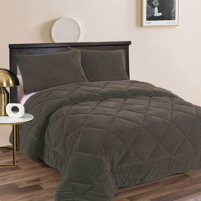 Ramesses Teddy Fleece 3 Pcs Comforter Set Charcoal King.