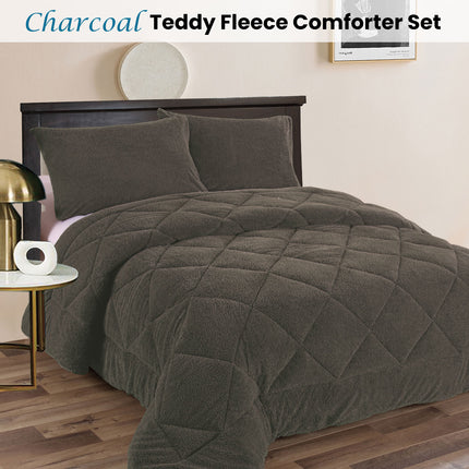 Ramesses Teddy Fleece 3 Pcs Comforter Set Charcoal King.