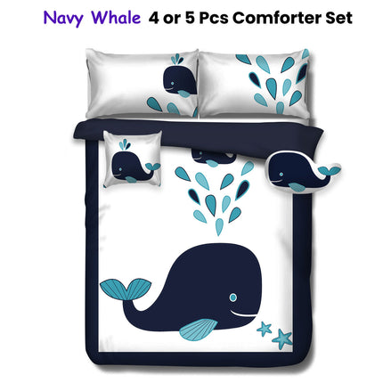 Ramesses Navy Whale Kids Advventure 5 Pcs Comforter Set Double.