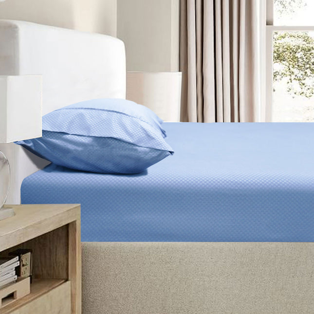 Ramesses 2000TC Bamboo Embossed Fitted Sheet Combo Set Mid Blue King Single.