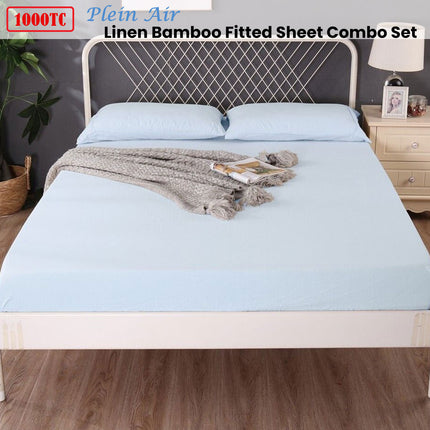 Ramesses 1000TC Linen Bamboo Fitted Sheet Combo Set Plein Air Queen.