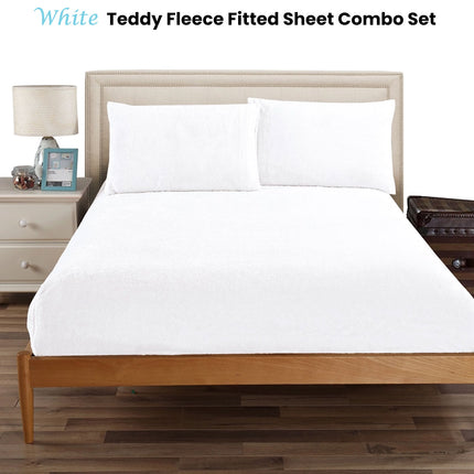 Ramesses Teddy Fleece Fitted Sheet Combo Set White Queen.
