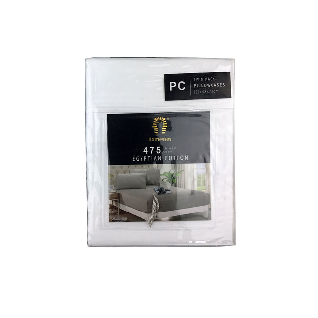 Ramesses 475TC Egyptian Cotton Twin Standard Pillowcases White.