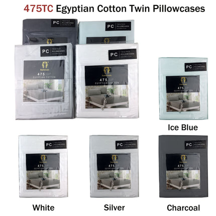 Ramesses 475TC Egyptian Cotton Twin Standard Pillowcases White.
