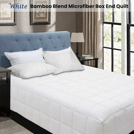 Shangri La Bamboo Blend Microfiber Box End Quilt White Queen.