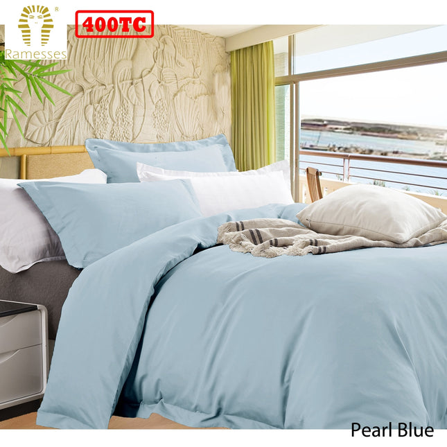 Ramesses Bamboo Cotton Quilt Cover Set Pearl Blue Queen.