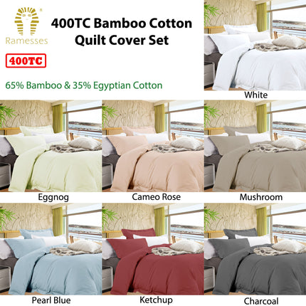 Ramesses Bamboo Cotton Quilt Cover Set Pearl Blue Queen.