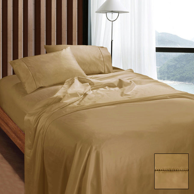 Ramesses 1100TC Egyptian Cotton Sateen Sheet Set Latte Queen.