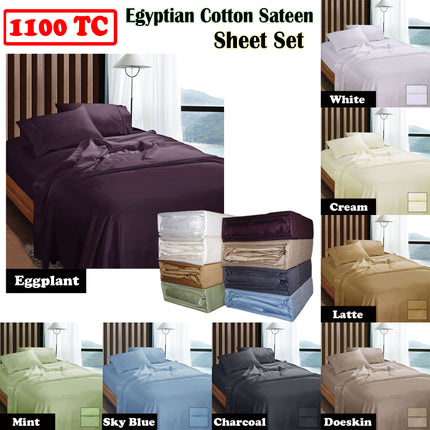Ramesses 1100TC Egyptian Cotton Sateen Sheet Set Latte Queen.