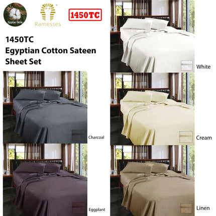 Ramesses 1450TC Egyptian Cotton Sateen Sheet Set Eggplant Queen.