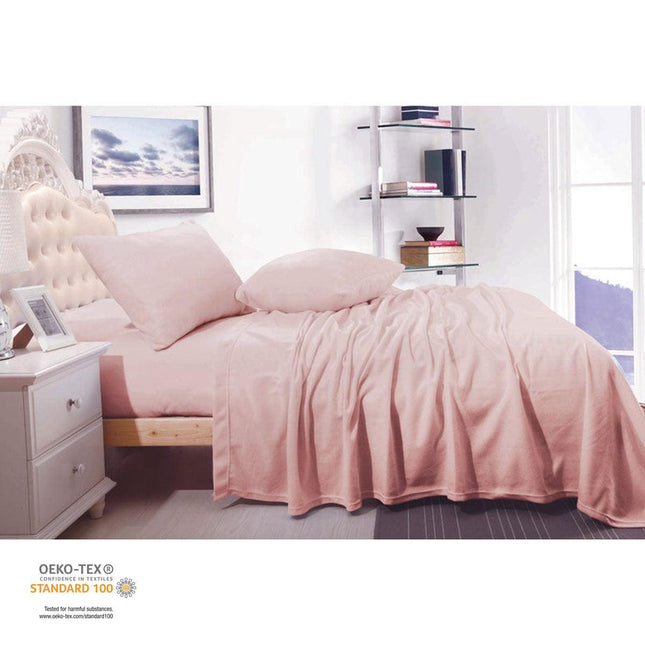 Shangri La Cashmere Touch Micro Flannelette Sheet Set Dusty Pink Single.