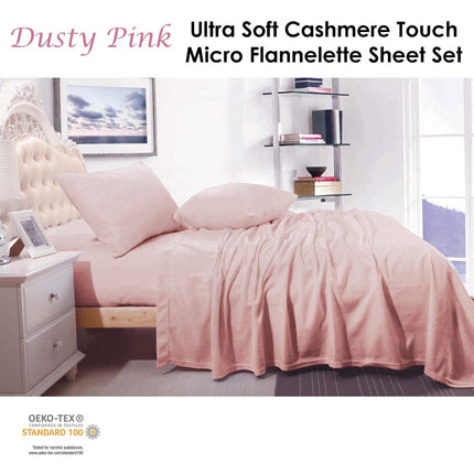 Shangri La Cashmere Touch Micro Flannelette Sheet Set Dusty Pink Single.