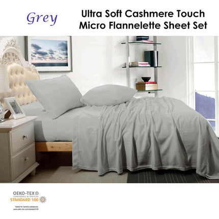 Shangri La Cashmere Touch Micro Flannelette Sheet Set Grey Single.