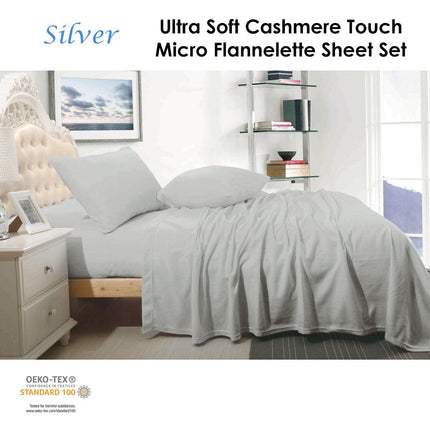 Shangri La Cashmere Touch Micro Flannelette Sheet Set Silver Queen.