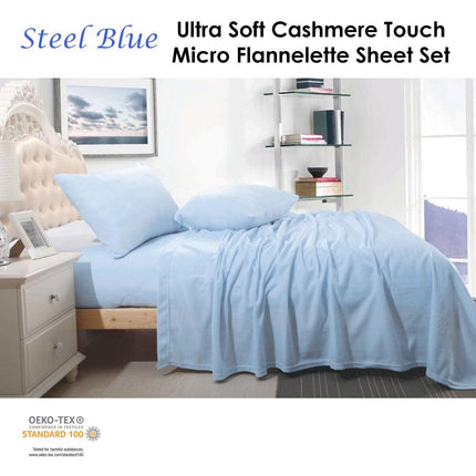 Shangri La Ultra Soft Cashmere Touch Micro Flannelette Sheet Set Steel Blue Queen.