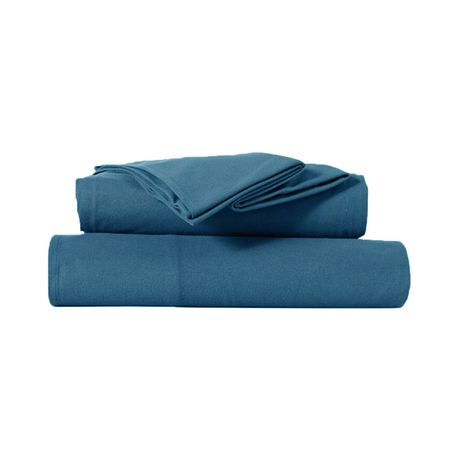 Kingtex Ultra-Soft Micro Flannel Sheet Set 40 cm Wall Steel Blue Queen.