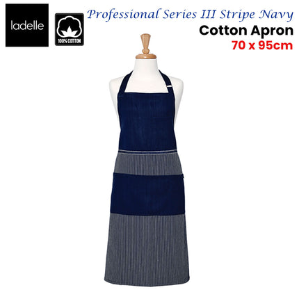 Ladelle Professional Series Stripe Navy Cotton Apron 70 x 95 cm.